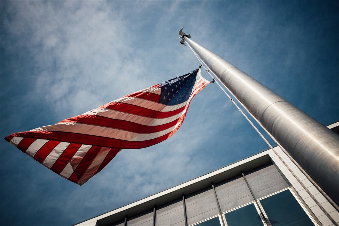 American flag blowing in the wind